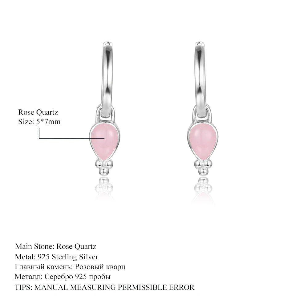 Pear Rose Quartz Drop Earrings in 925 Sterling Silver - Garnet/Same