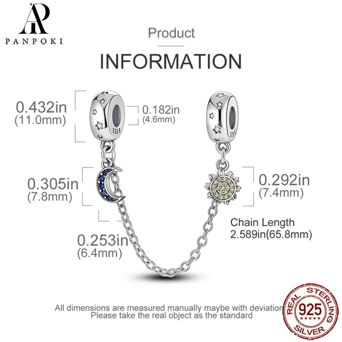 925 Sterling Safety Chain  Fit Pandora Bracelets