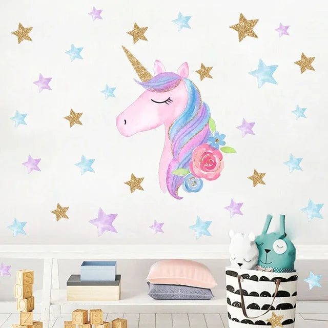 Unicorn Horse, Star, Heart Wall Sticker Kids Room