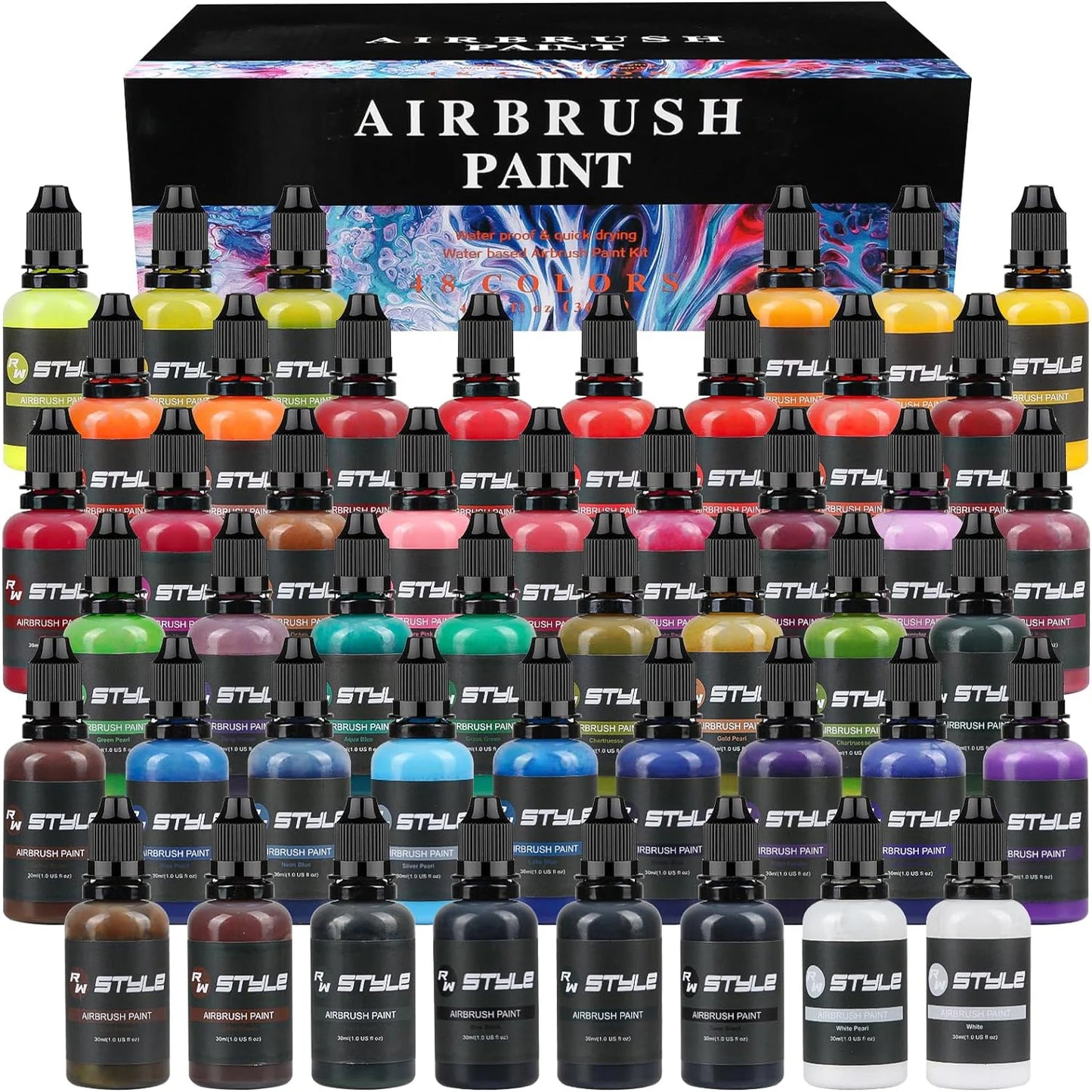 48 Colors Airbrush Paint Set Opaque & Brilliant Colors