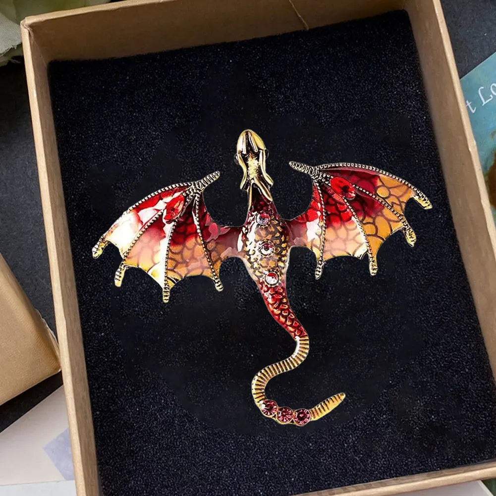 Flying Dragon Brooch  w Rhinestone, Enamel Pterosaur Pin