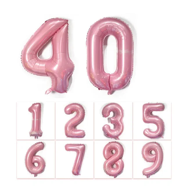 40" Gradient Rose, Red, Gold, Silver, Big Number Foil Balloons