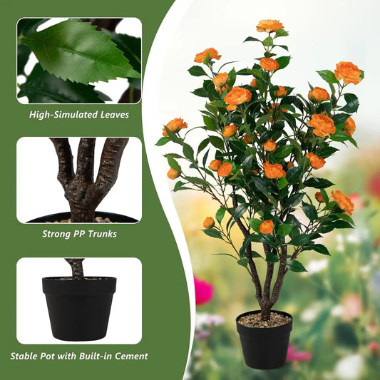 40” Artificial Camellia Tree-2 Pack Flower Blooming Tree