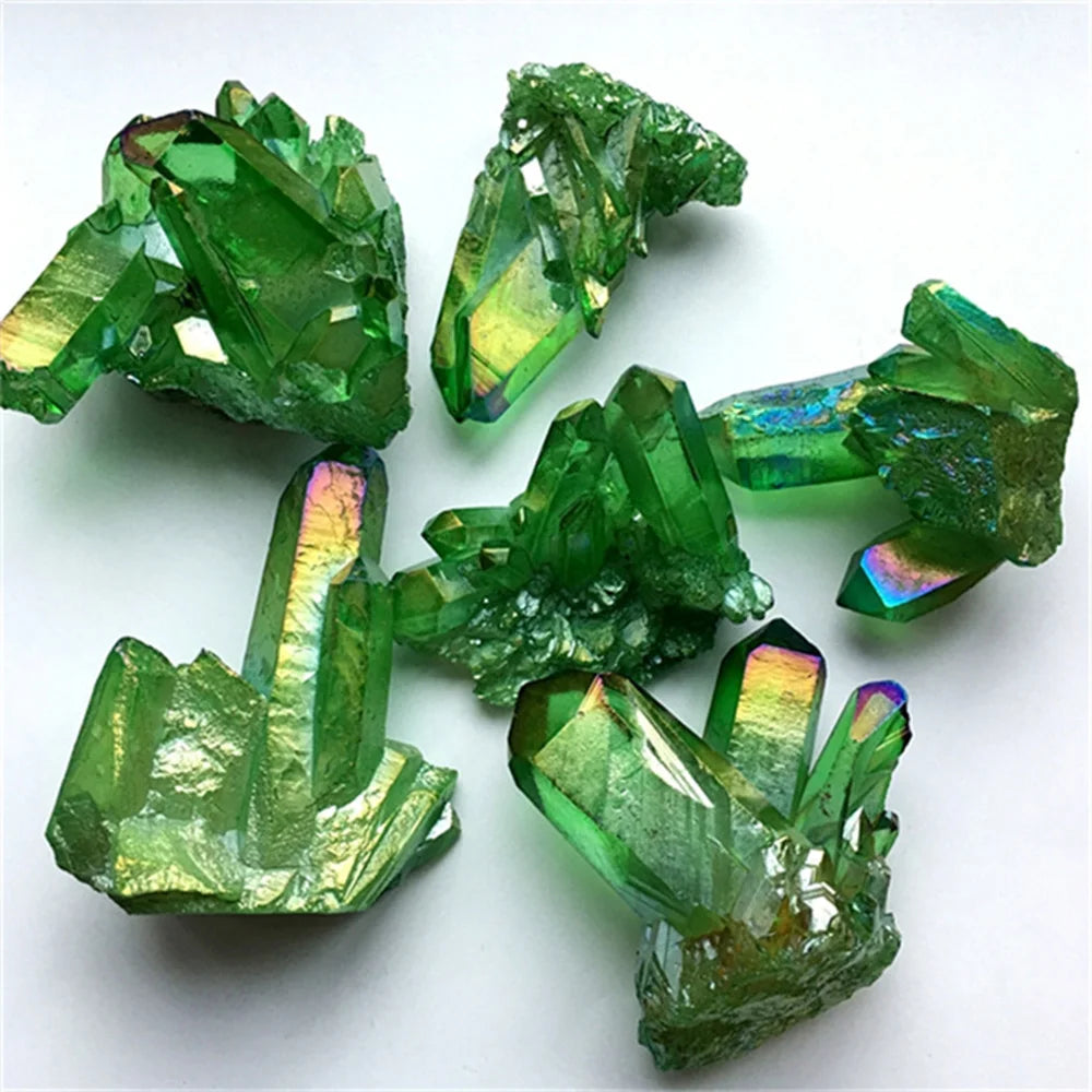 Natural Green Titanium Quartz Crystal Cluster