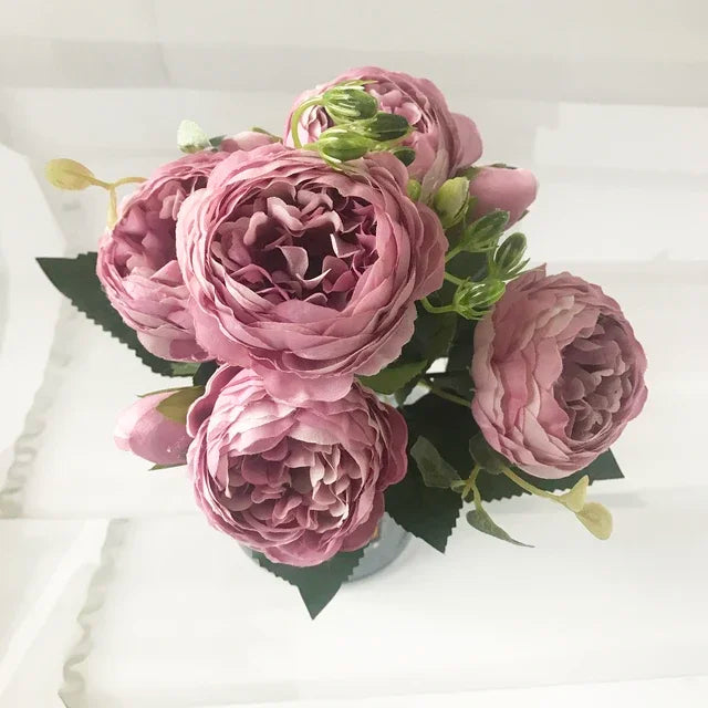 30cm Rose Pink Silk Peony Artificial Flowers Bouquet