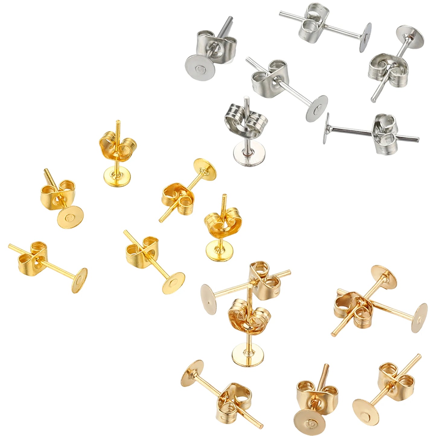 Blank Post Earring Studs with Earring Back/Flat Stones