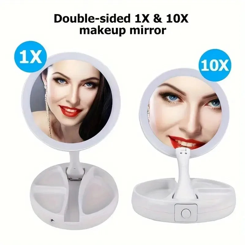 1pc Foldable LED Vanity Mirror/Dual-Sided