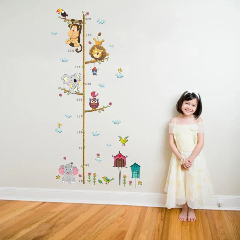 Cute Elephant Lion Zoo Height Measure Wall Sticker Kids Room