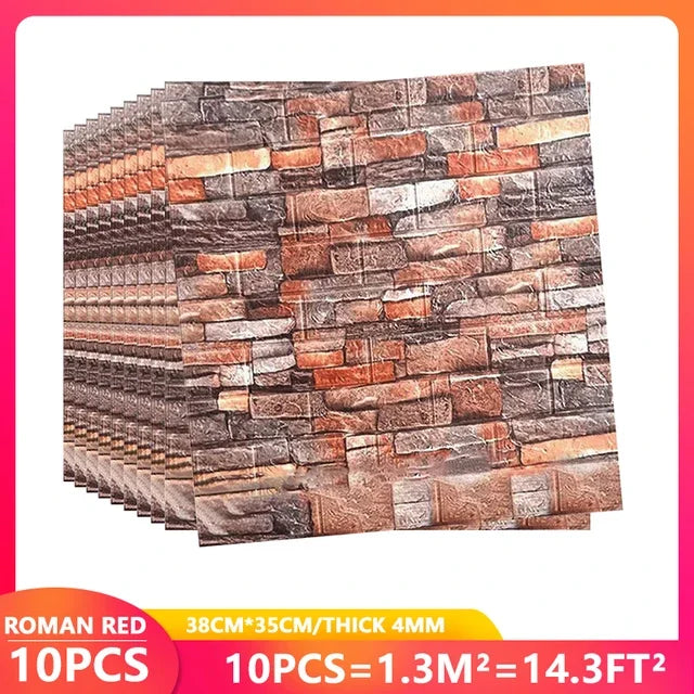 3D Brick Wall Stickers, Self-Adhesive Waterproof Stone