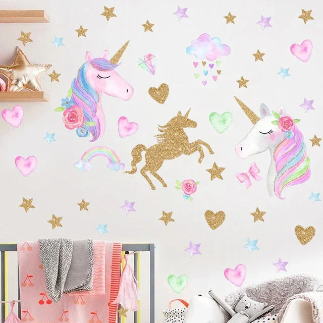 Unicorn Horse, Star, Heart Wall Sticker Kids Room