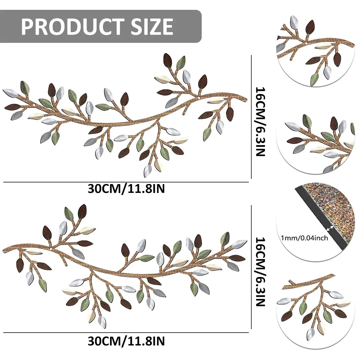 2Pcs Metal Tree Leaf Wall - Vine Olive Branch Leaf