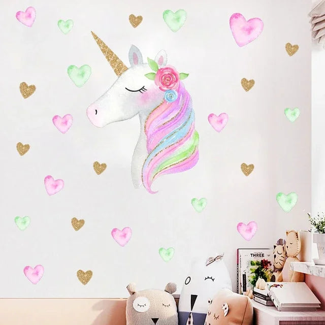 Unicorn Horse, Star, Heart Wall Sticker Kids Room