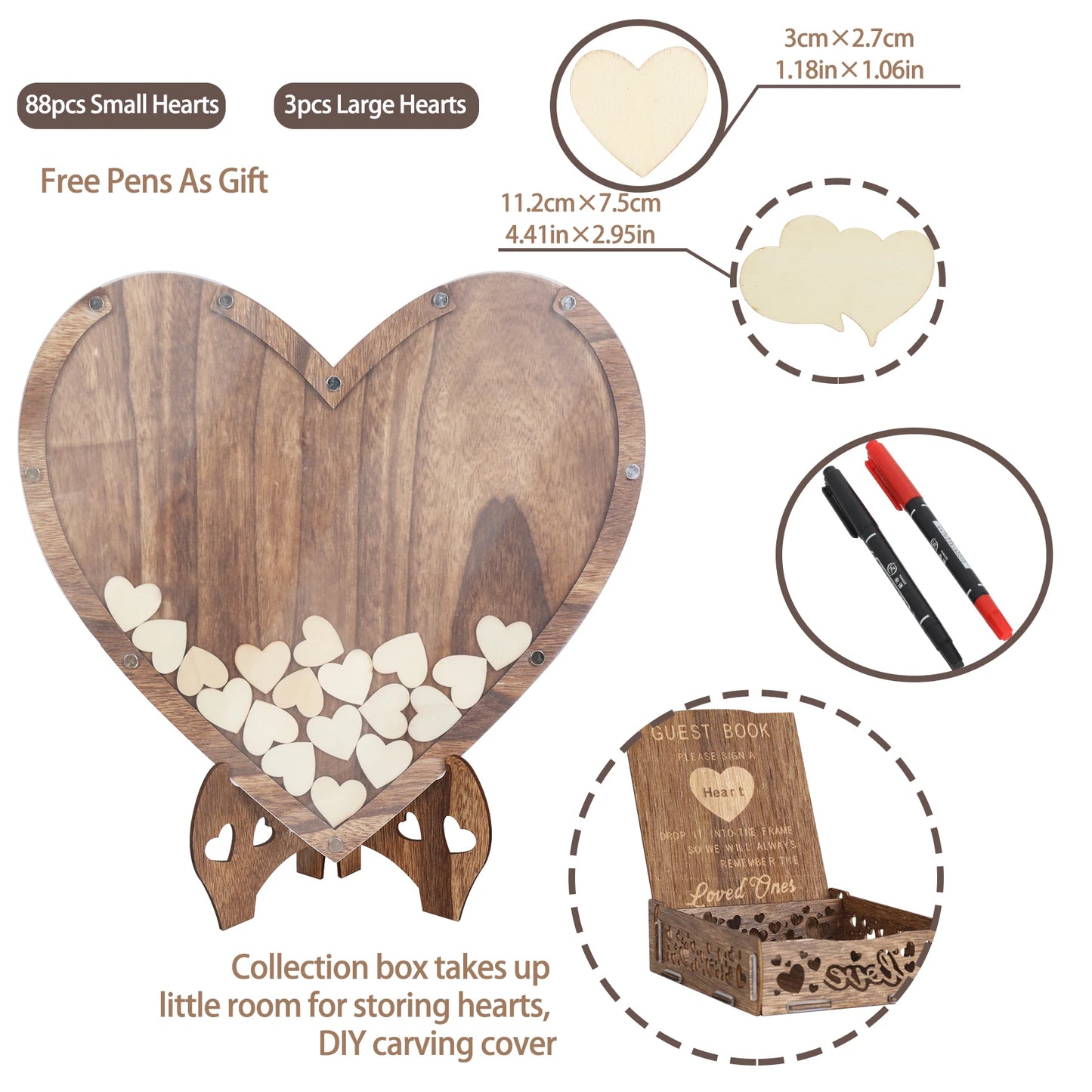 Wedding Guest Book, Wooden Heart-shaped