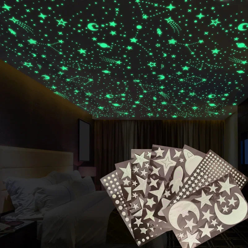 3D Bubble Luminous Stars, Moon Dots, Glow in the dark