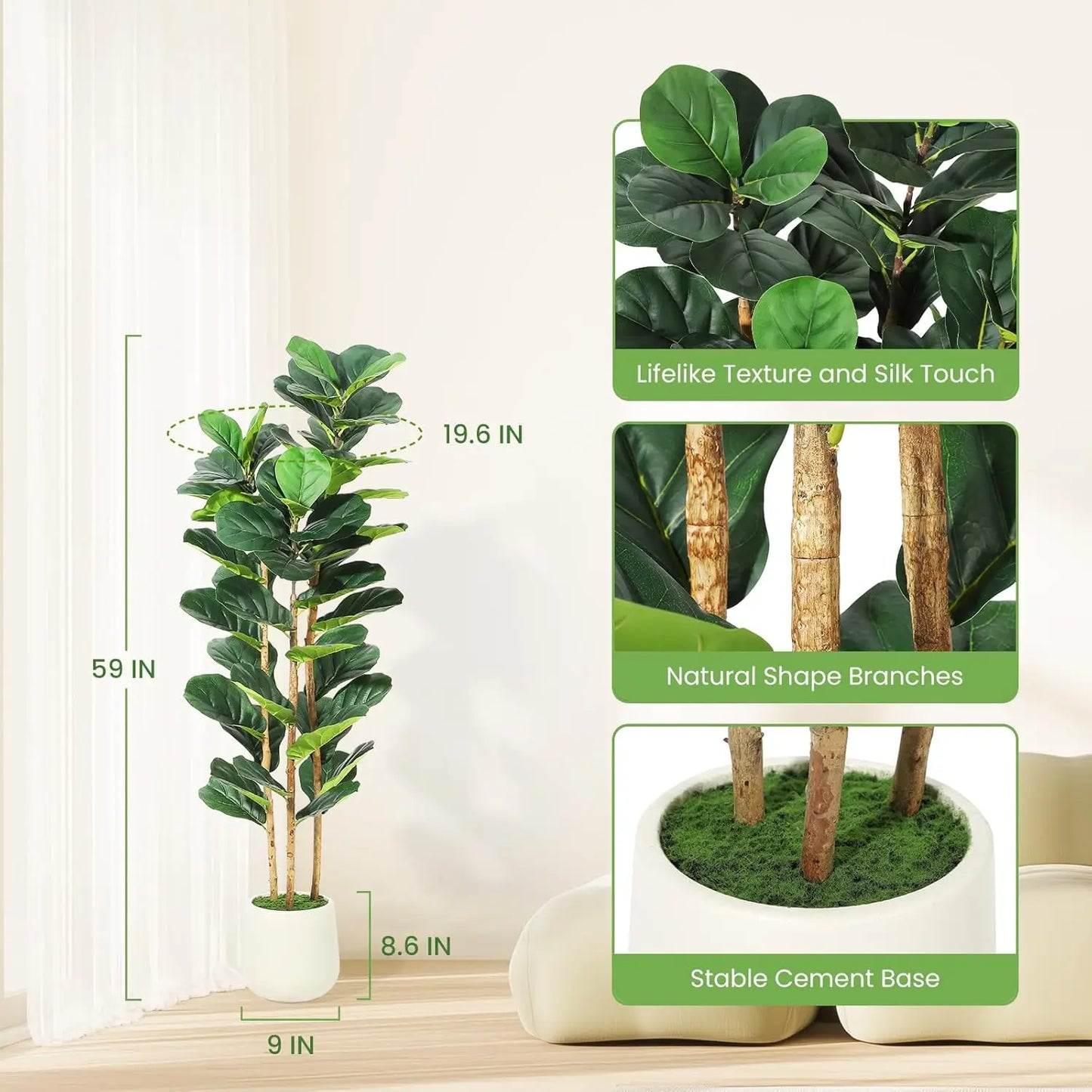 Artificial Fiddle Leaf Fig Tree with Pot