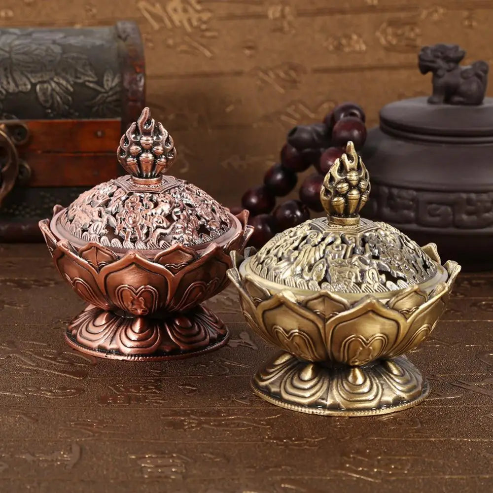 Small Zinc-Bronze Holy Flower Incense Holder - 2 Colors,