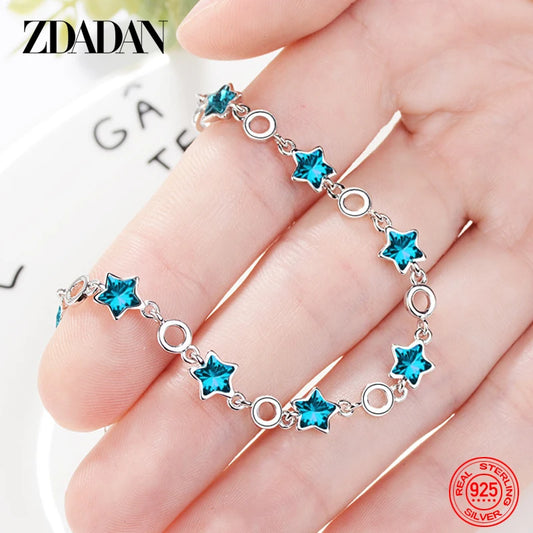 925 Sterling Silver Blue Star Crystal Bracelet-Chain For Women