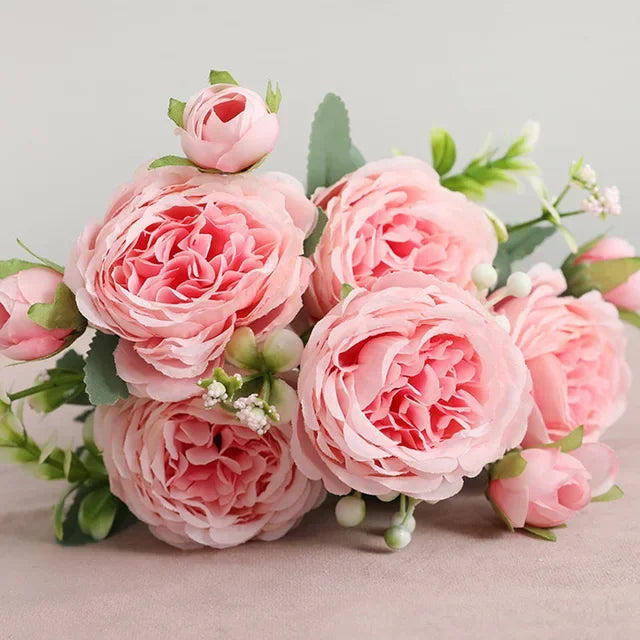 1pcs 30cm Rose Pink Silk Peony Bouquet