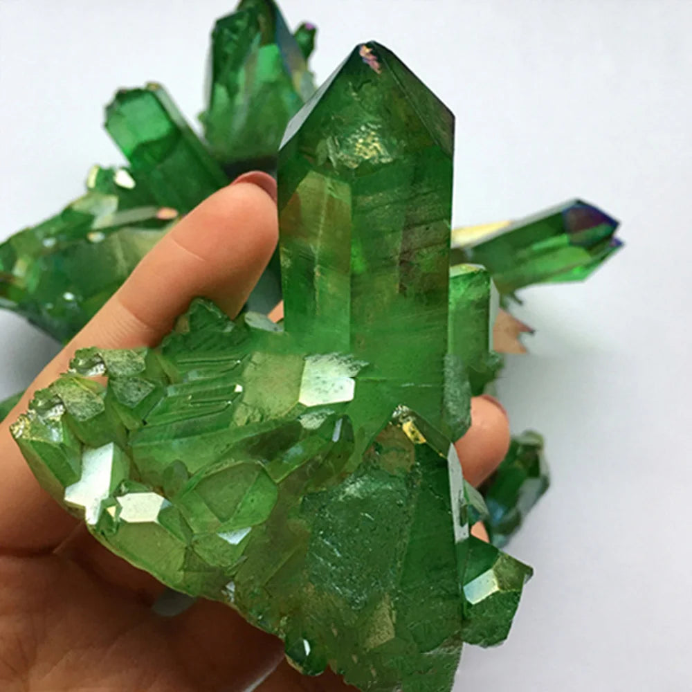 Natural Green Titanium Quartz Crystal Cluster