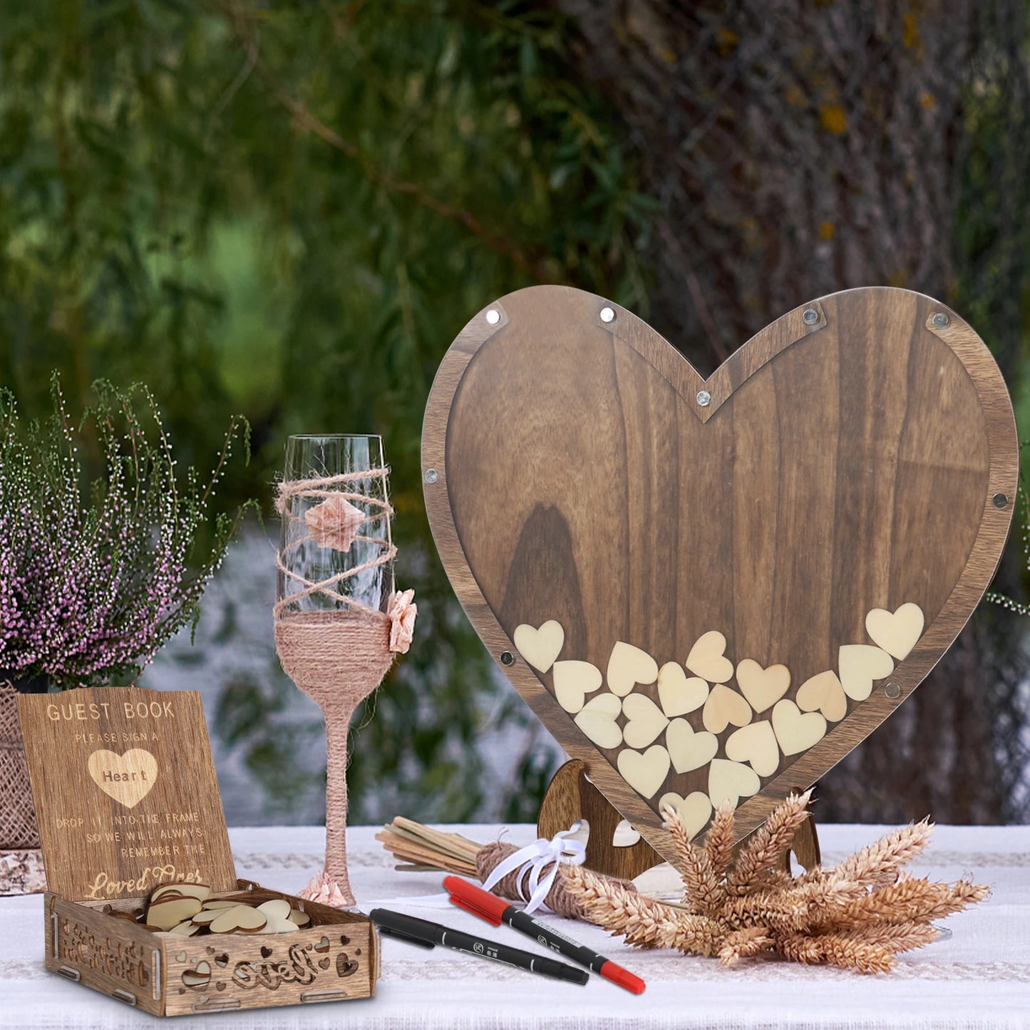 Wedding Guest Book, Wooden Heart-shaped