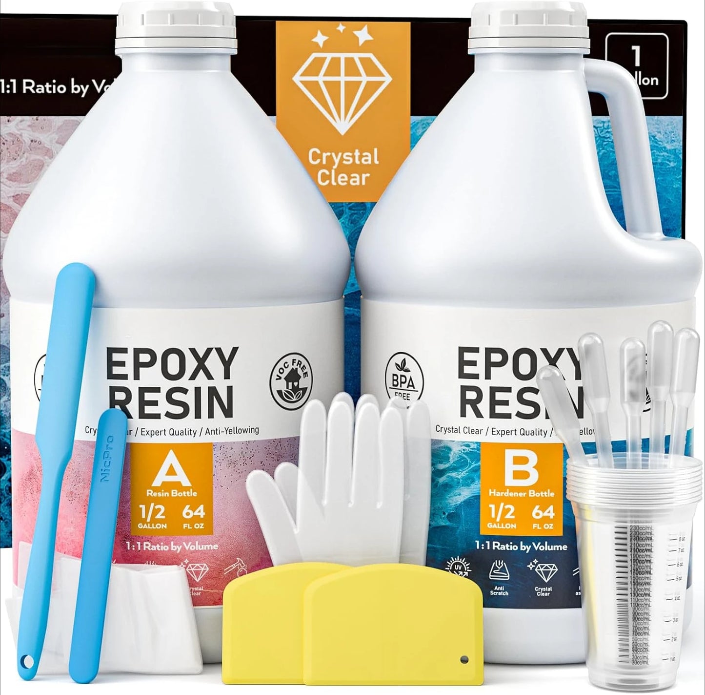 Crystal Clear Epoxy Resin Kit, High Gloss & Bubbles Free