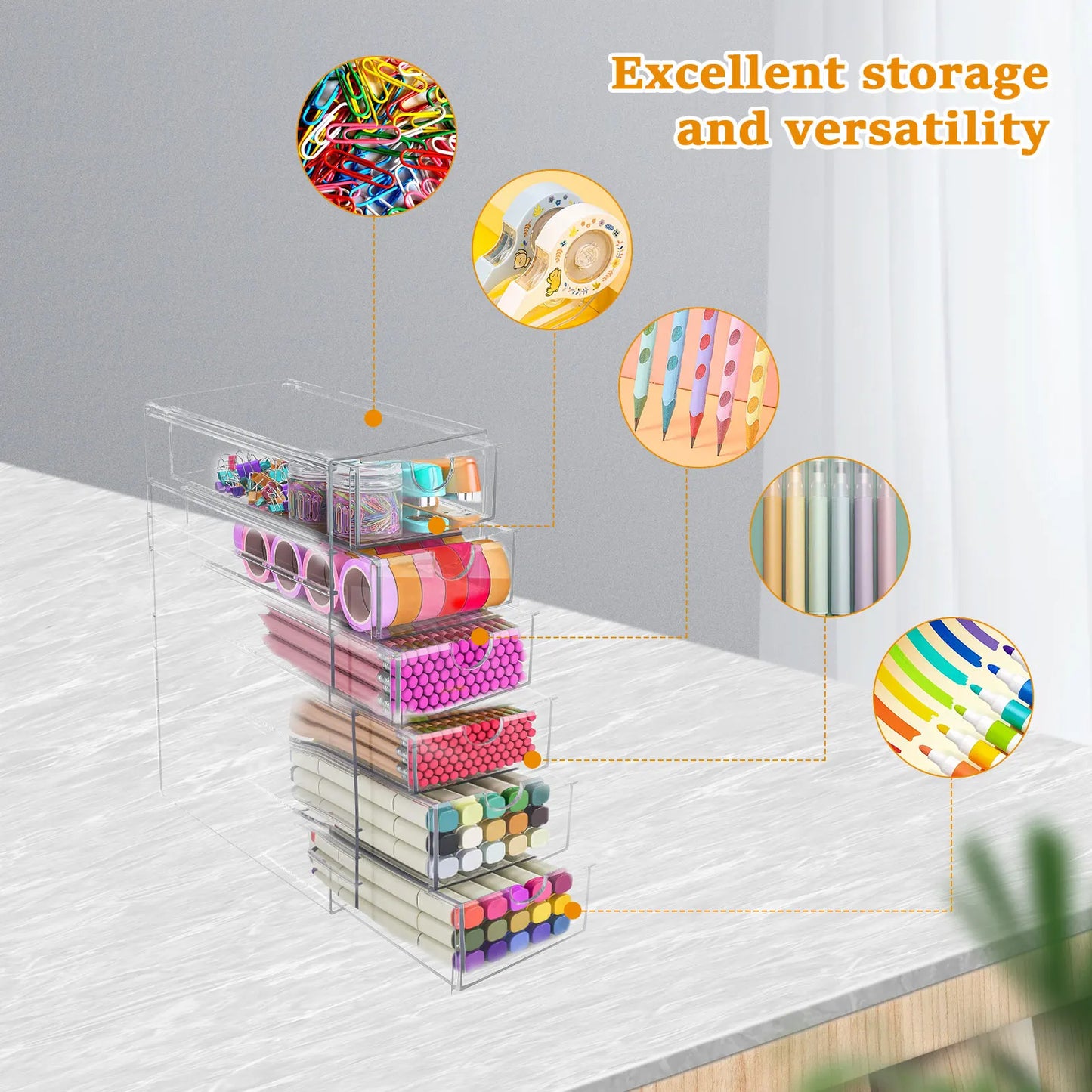Acrylic Organizer with 5 or 6 Drawers Desk Top Storage