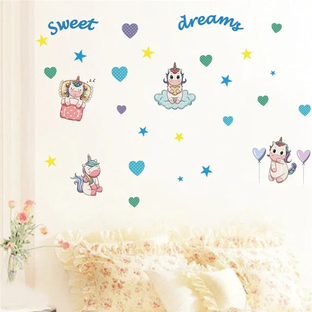 Unicorn Horse, Star, Heart Wall Sticker Kids Room