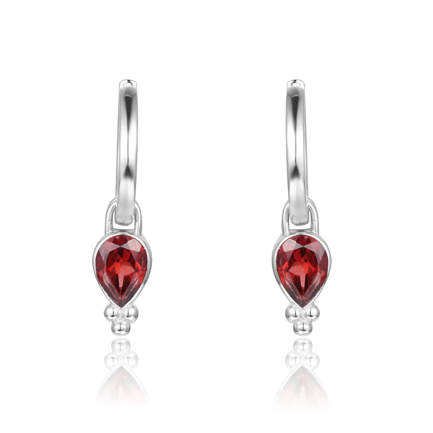 Pear Rose Quartz Drop Earrings in 925 Sterling Silver - Garnet/Same