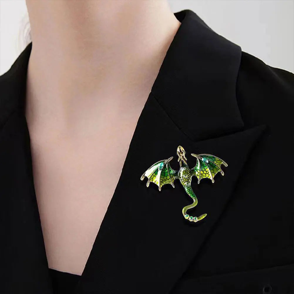 Flying Dragon Brooch  w Rhinestone, Enamel Pterosaur Pin