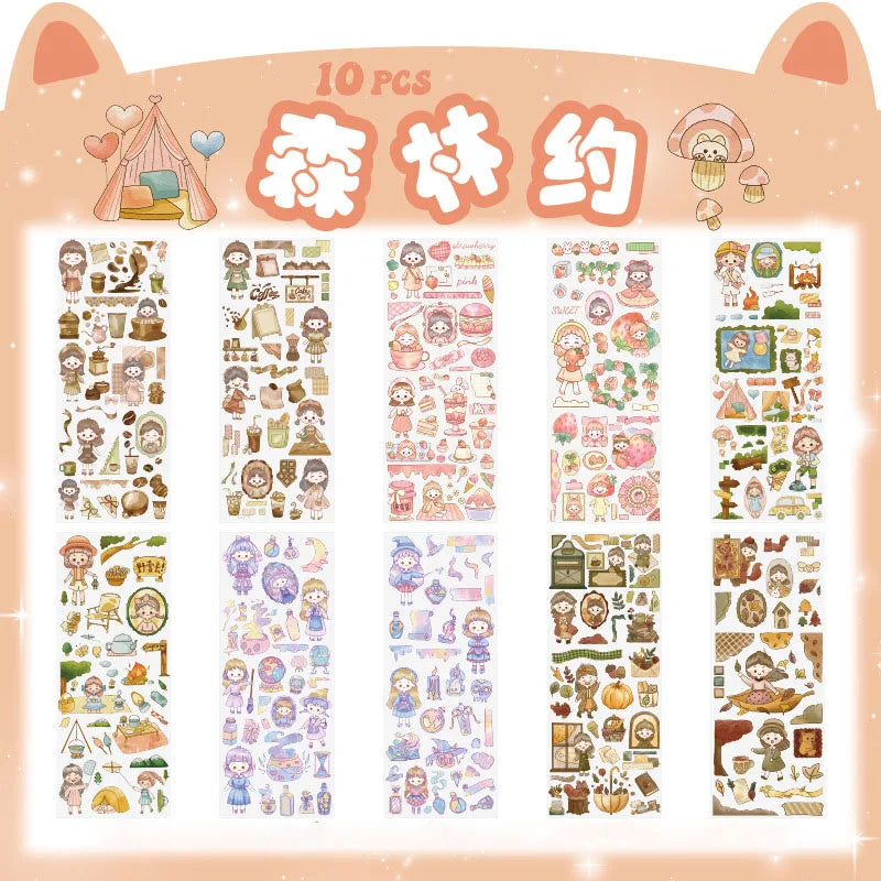 10pcs/Pack Cartoon Patterns Decorative Stickers