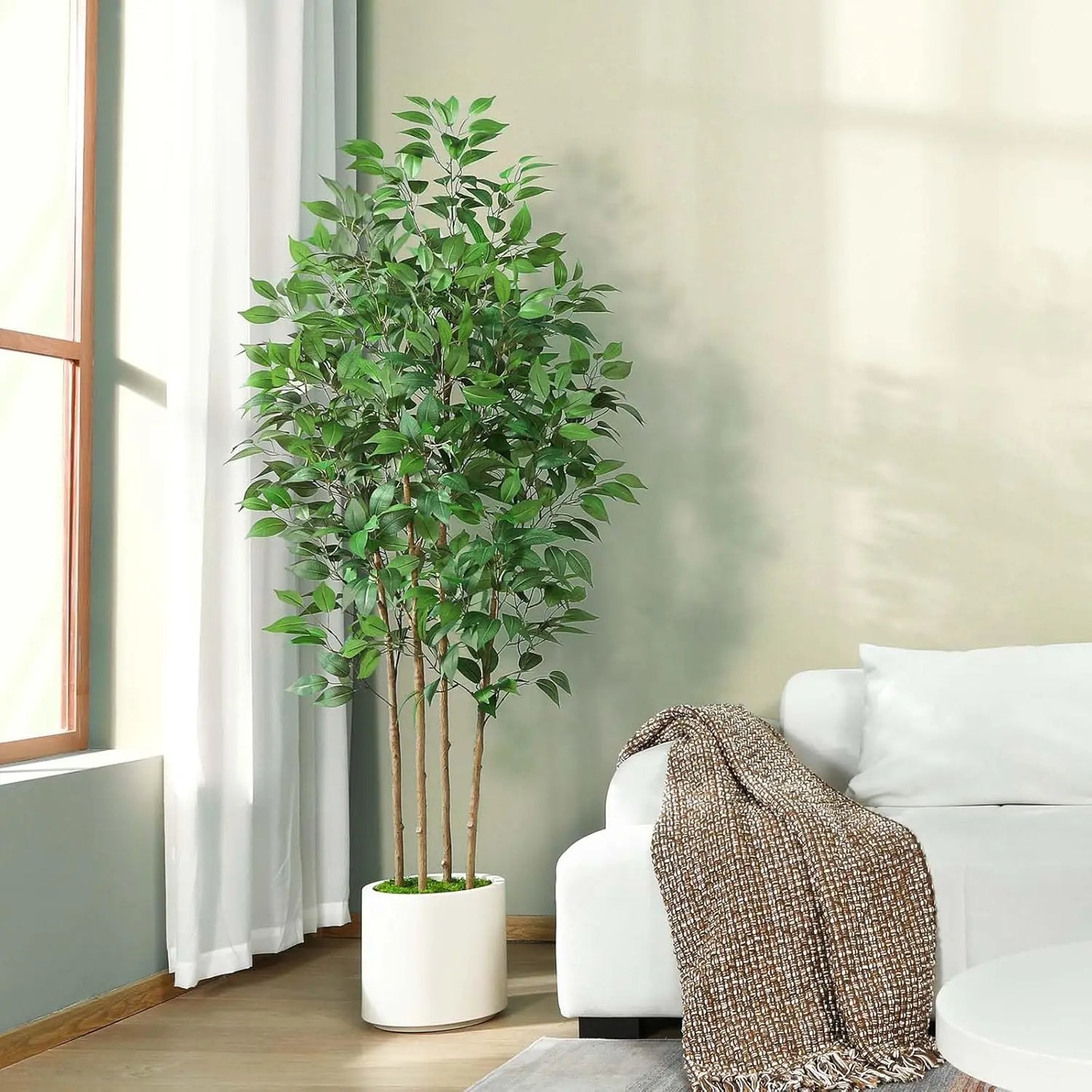 Ficus Artificial Tree 6ft Fake Silk Plant for Home Decor