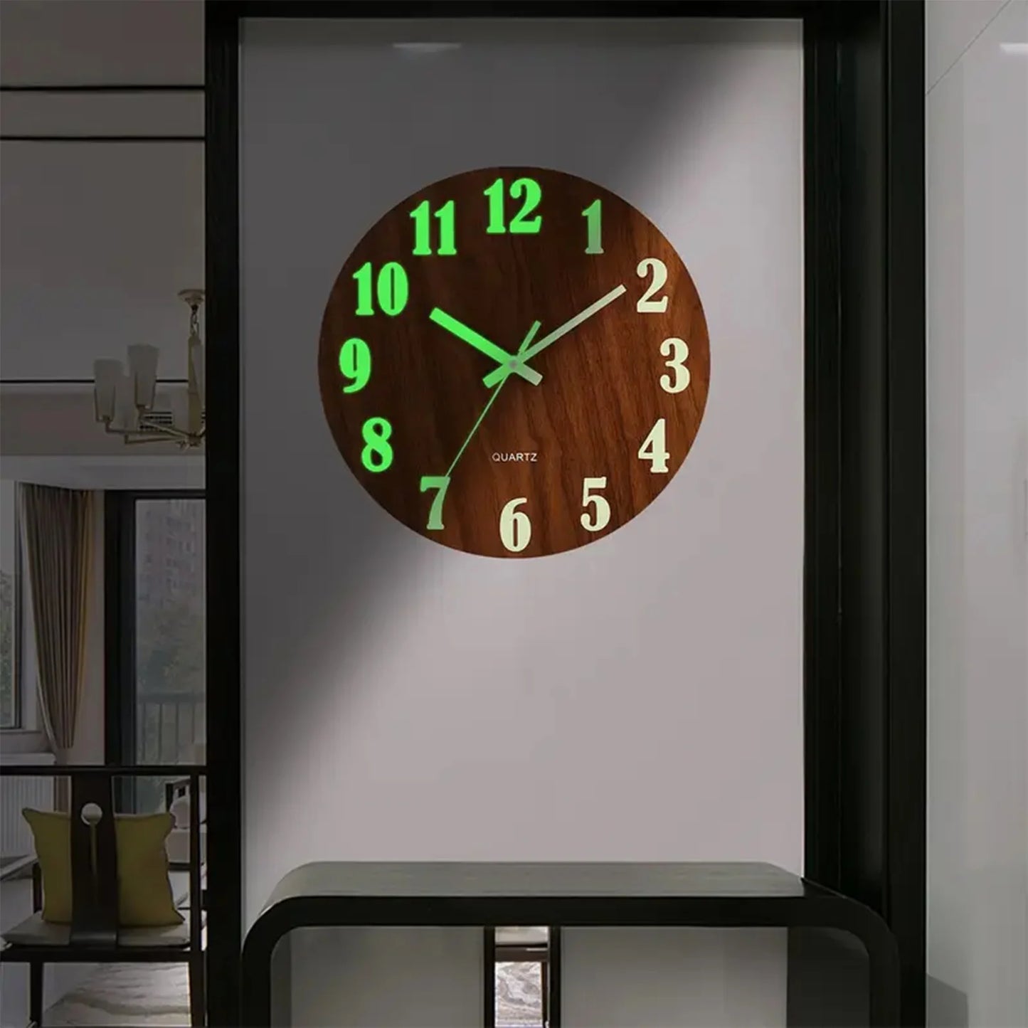 12 Inch Wooden Luminous Silent Wall Clock