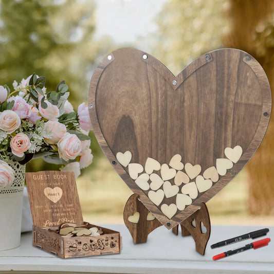 Wedding Guest Book, Wooden Heart-shaped