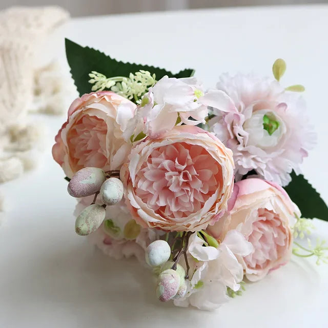 1pcs 30cm Rose Pink Silk Peony Bouquet