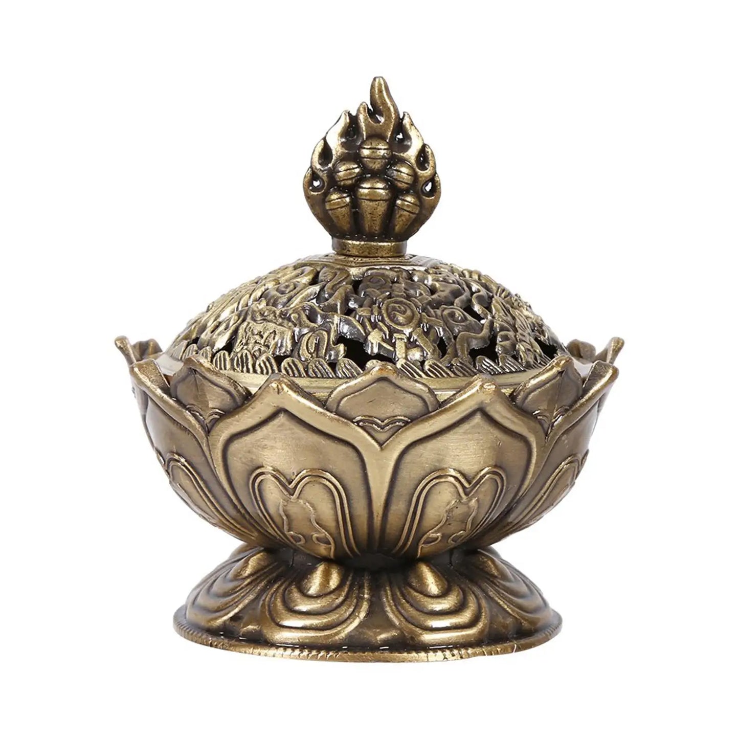 Small Zinc-Bronze Holy Flower Incense Holder - 2 Colors,