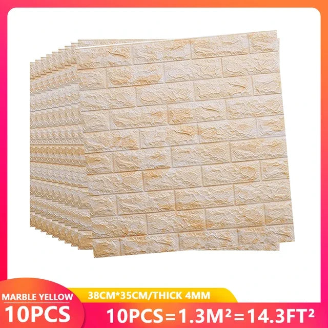 3D Brick Wall Stickers, Self-Adhesive Waterproof Stone