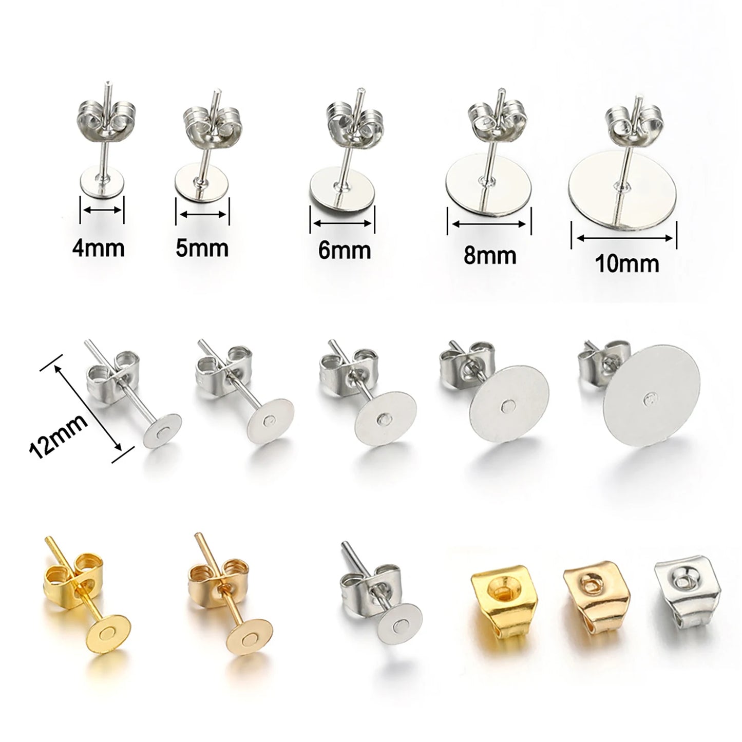 Blank Post Earring Studs with Earring Back/Flat Stones