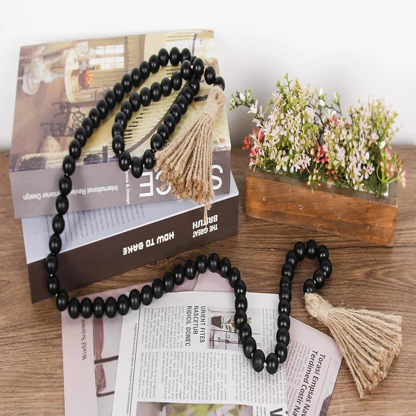 Wooden Bead Garland with Tassels  (2PCS)