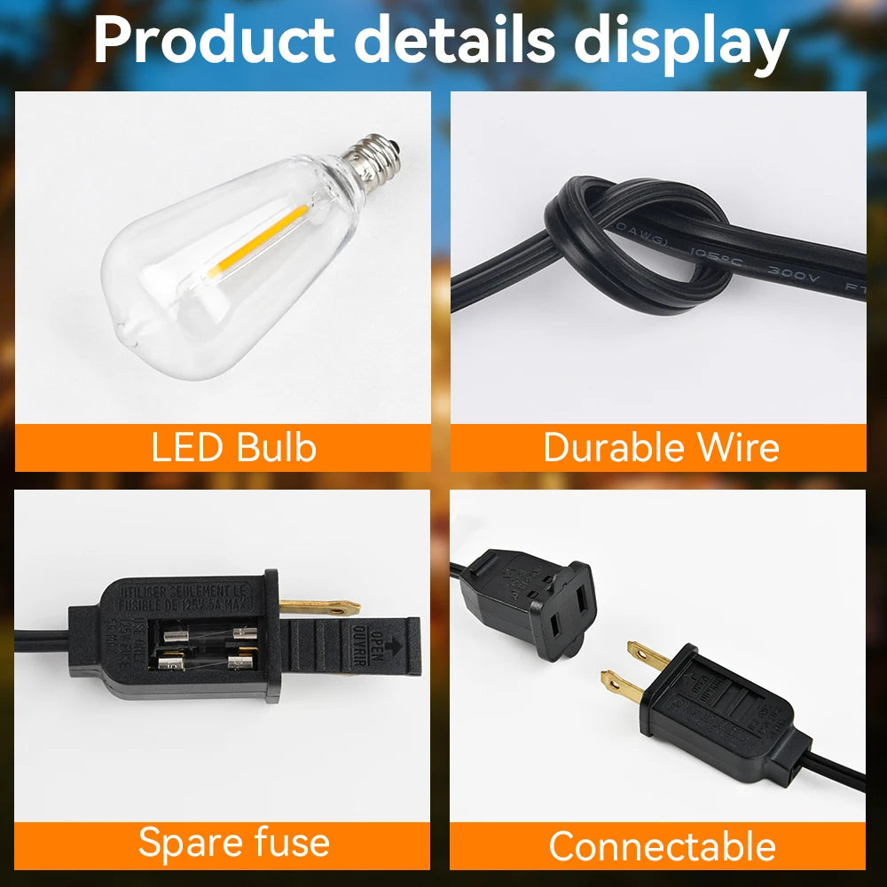 LED String Light 50FT 100FT Festoon Outdoor Light