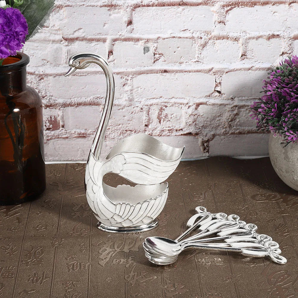 Coffee-Dessert Spoon Set-European-Elegant Swan Holder