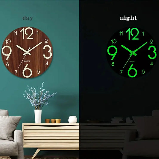 12 Inch Wooden Luminous Silent Wall Clock