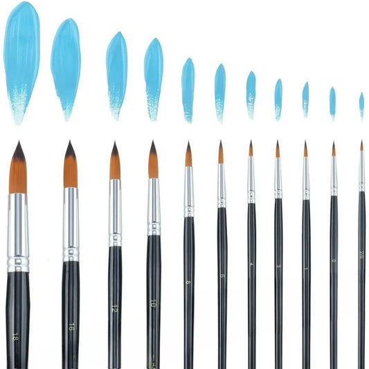 Round Paint Brush Set for Watercolor, Acrylic, Ink and More