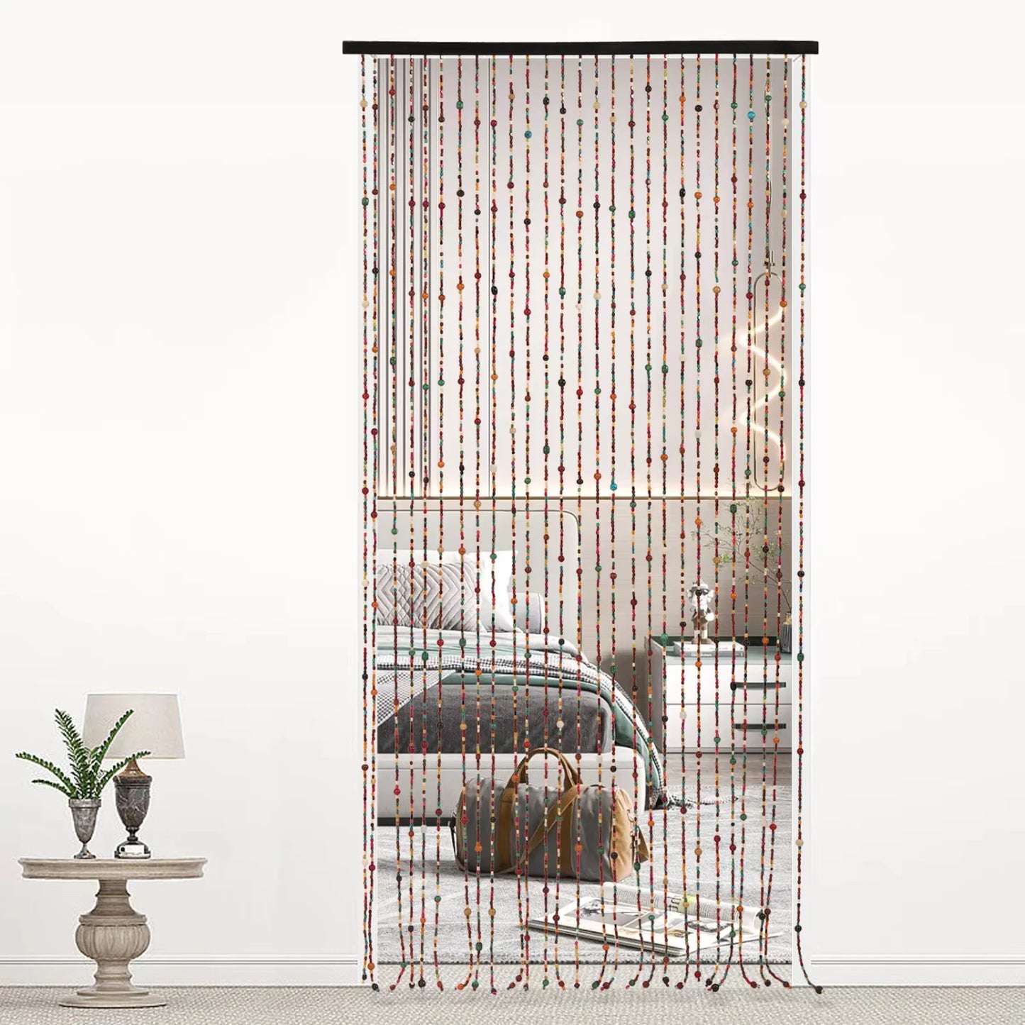 Natural Wood Beaded Door Curtain