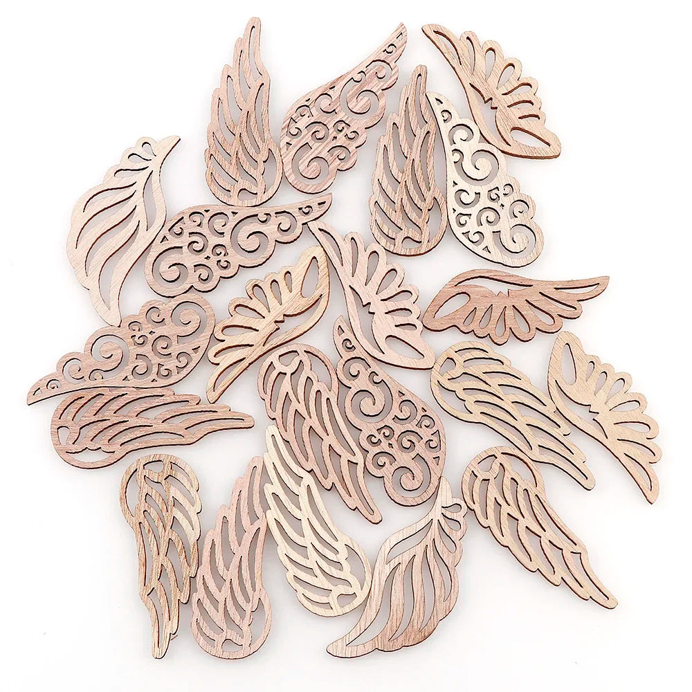 40Pcs/bag 4 Styles, Angel Wings Wood Decorative Embellishments