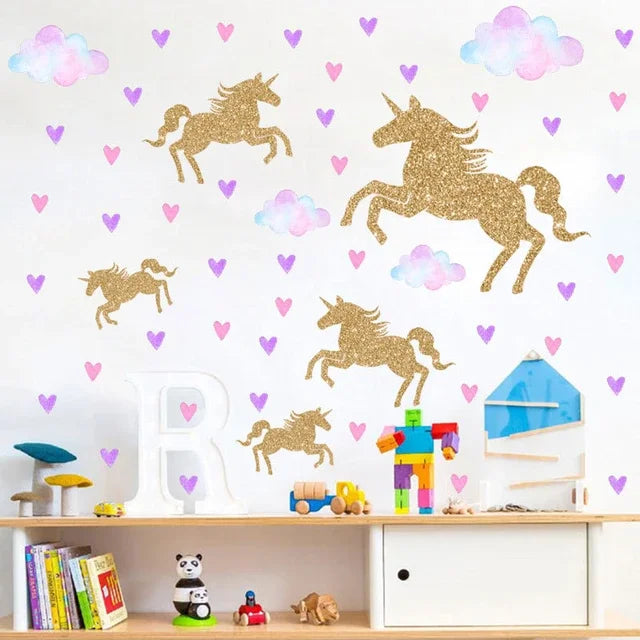 Unicorn Horse, Star, Heart Wall Sticker Kids Room