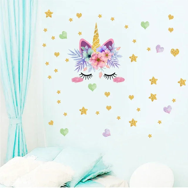 Unicorn Horse, Star, Heart Wall Sticker Kids Room