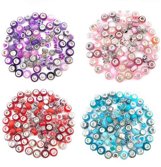 80 Pcs Large Hole Assorted Resin Imitation Glass Beads