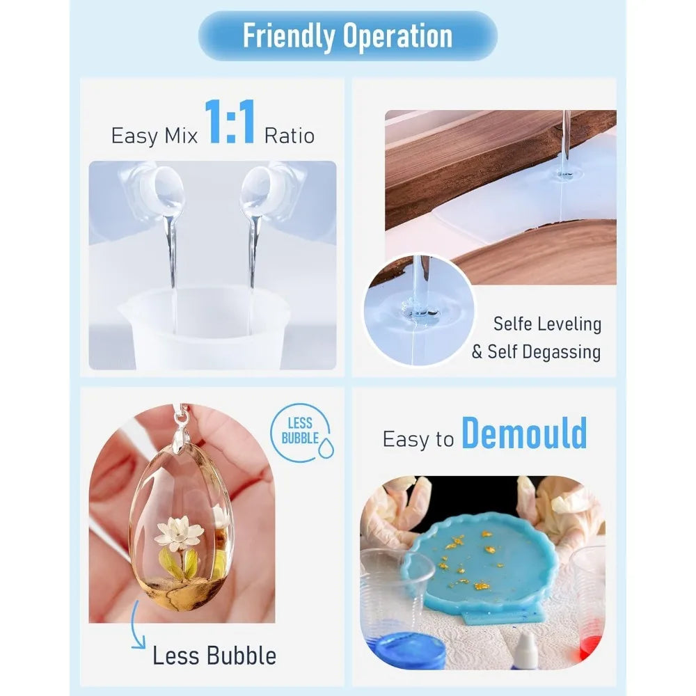 Crystal Clear Epoxy Resin Kit, High Gloss & Bubbles Free