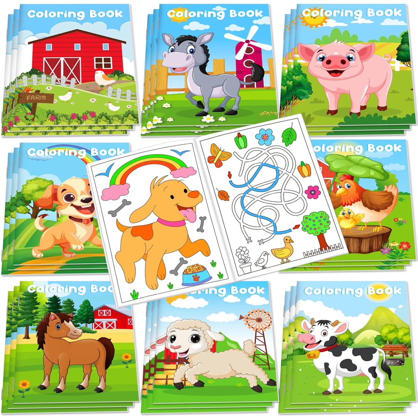 24Pcs Farm Animals Mini Coloring Books for Kids Party Favors
