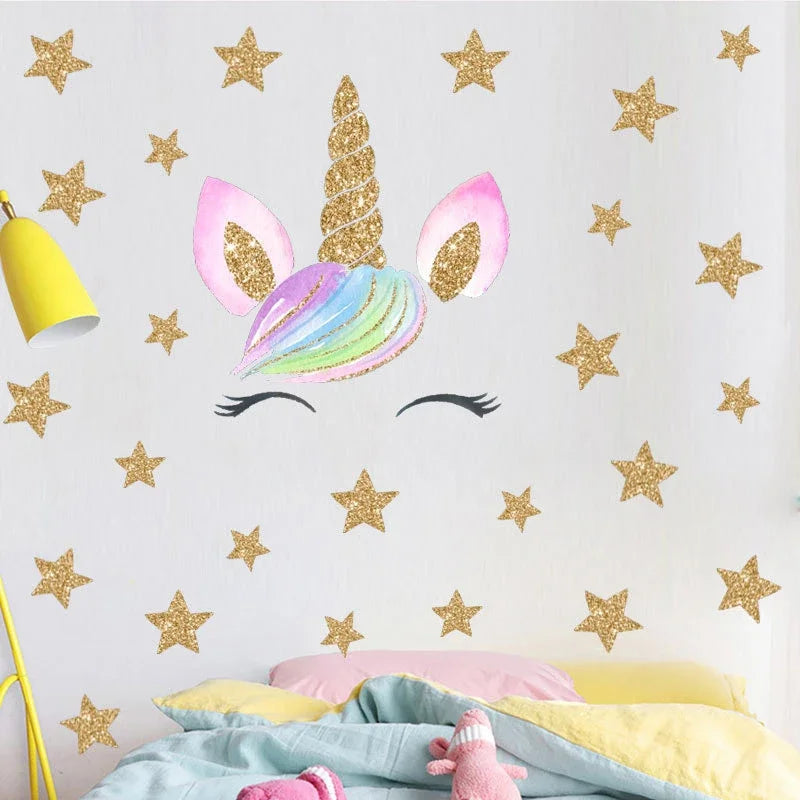 Unicorn Horse, Star, Heart Wall Sticker Kids Room